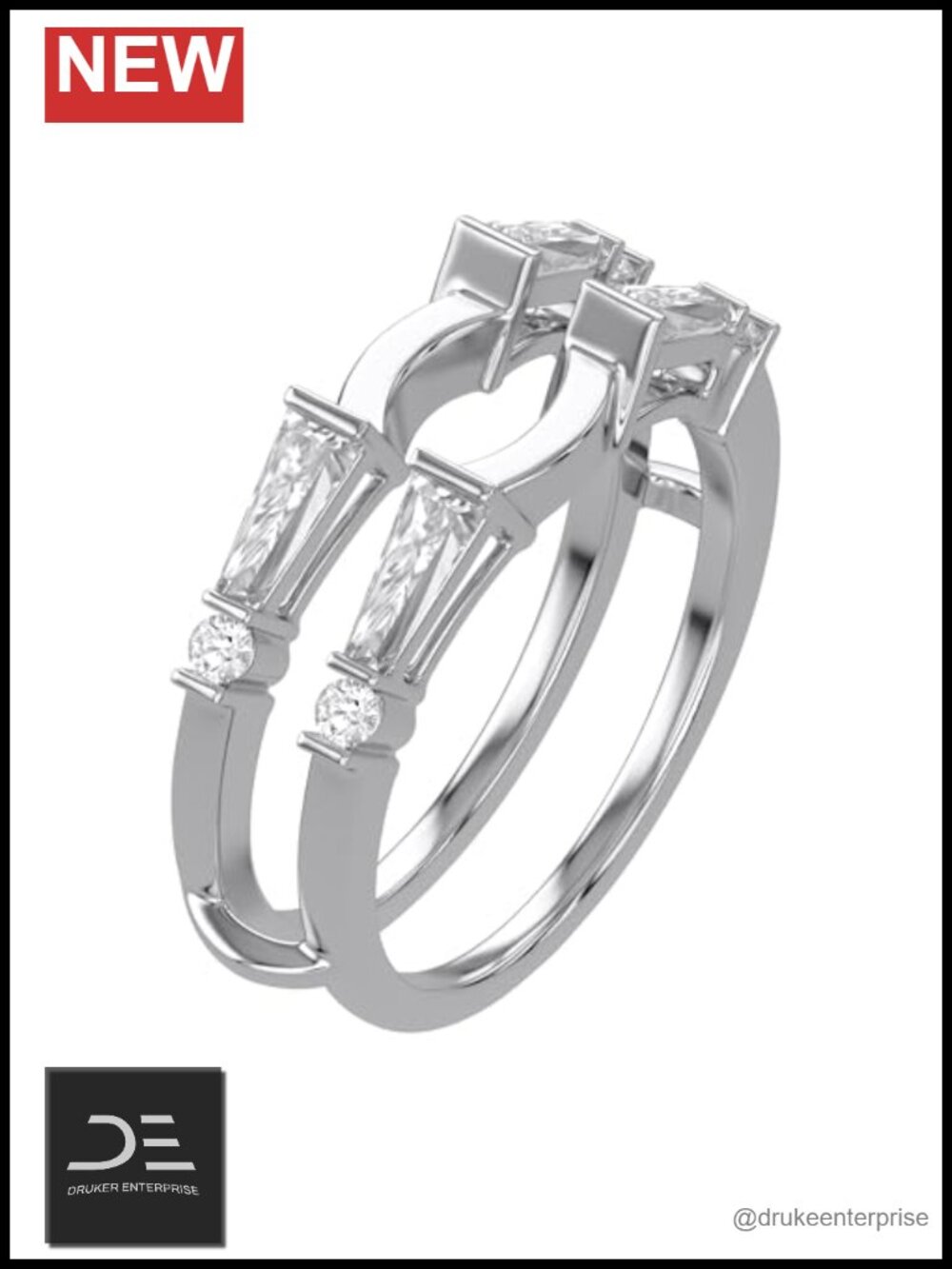 14K White Gold Plated Sterling Silver Curved Double Ring Enhancer Guard for